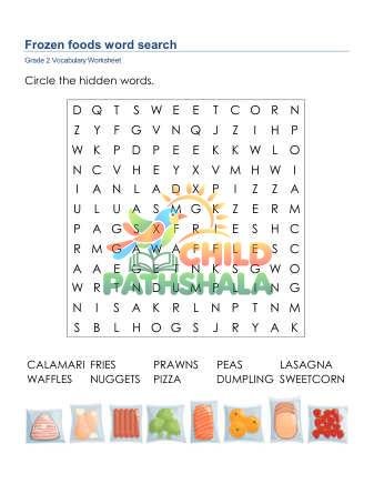 Preview of Frozen Foods Word Search Uppercase