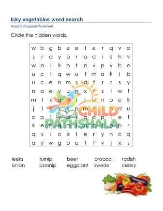Preview of Icky Vegetables Word Search Lowercase