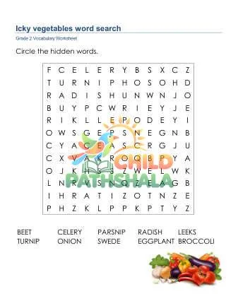 Preview of Icky Vegetables Word Search Uppercase