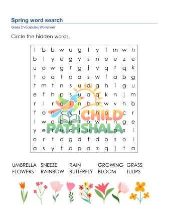 Spring Word Search Lowercase Worksheet for Grade 2