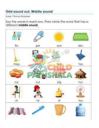 Phoneme Differences Worksheet for Grade 1