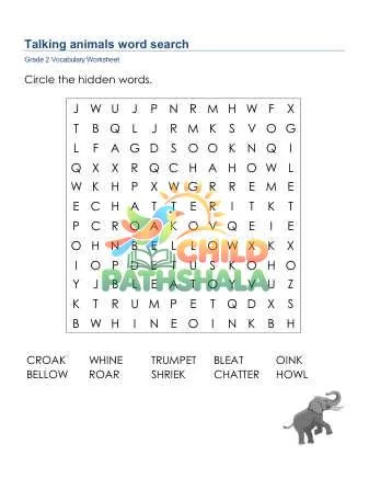 Preview of Talking Animals Word Search Uppercase