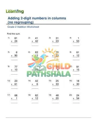 Preview of Add 2 Digit Numbers In Columns No Regrouping