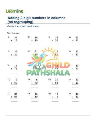 Add 2 Digit Numbers In Columns No Regrouping B