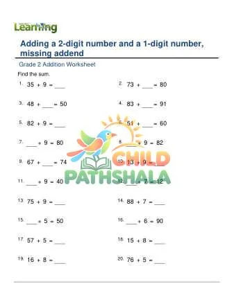 Preview of Add 2 Digit Plus 1 Digit Missing Addend