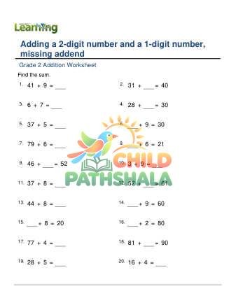Add 2 Digit Plus 1 Digit Missing Addend B