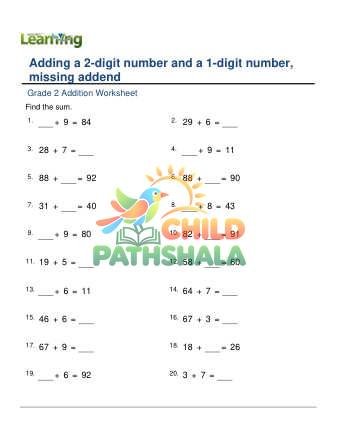 Add 2 Digit Plus 1 Digit Missing Addend D