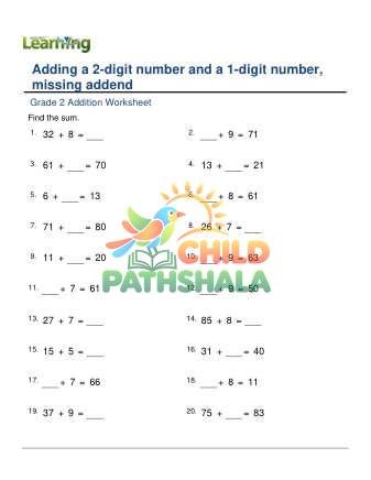 Add 2 Digit Plus 1 Digit Missing Addend E