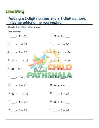 Preview of Add 2 Digit Plus 1 Digit Missing Addend No Regrouping
