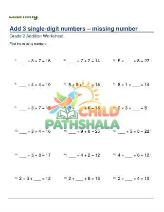 Preview of Add 3 Single Digits Missing Number