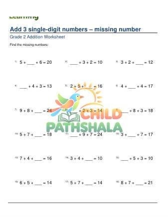 Add 3 Single Digits Missing Number B