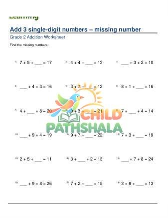 Add 3 Single Digits Missing Number C