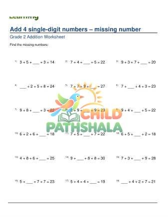 Add 4 Single Digits Missing Number A