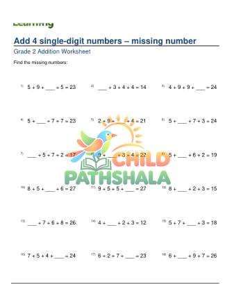 Add 4 Single Digits Missing Number B