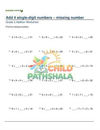 Add 4 Single Digits Missing Number D