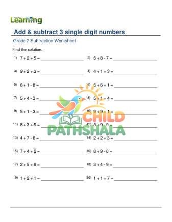 Add And Subtract 3 Single Digit Numbers B