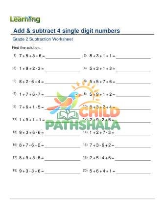 Preview of Add And Subtract 4 Single Digit Numbers B