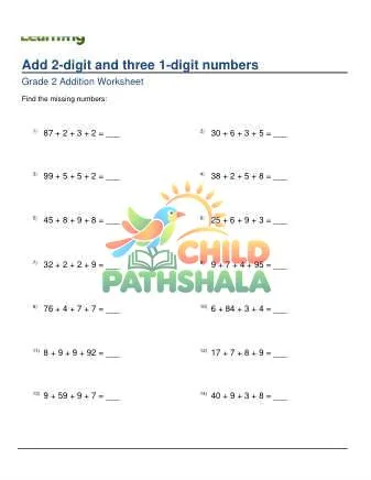 Preview of Adding 2 Digit Plus Three 1 Digit