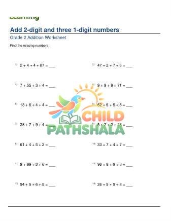 Adding 2 Digit Plus Three 1 Digit C