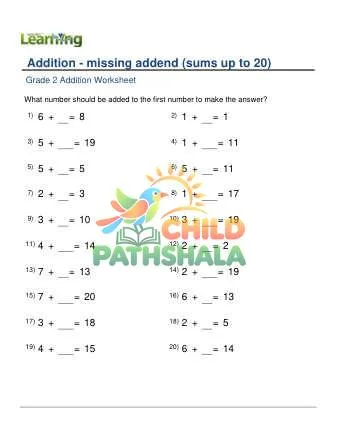 Preview of Adding Missing Addend Sum Under 20