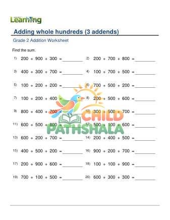 Adding Whole Hundreds 3 Addends B
