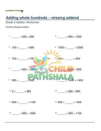 Adding Whole Hundreds Missing Addend D