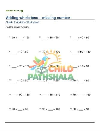 Adding Whole Tens 2 Digits Missing Number B