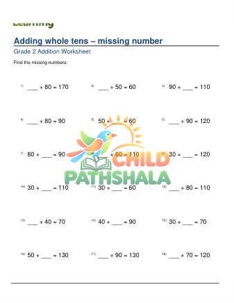 Adding Whole Tens 2 Digits Missing Number D Worksheet for Grade 2