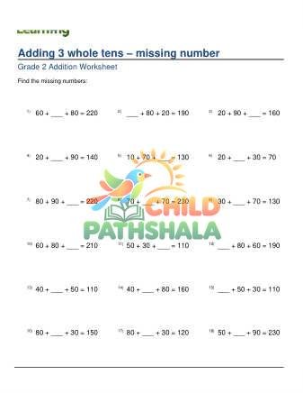 Preview of Adding Whole Tens 3 Digits Missing Number A