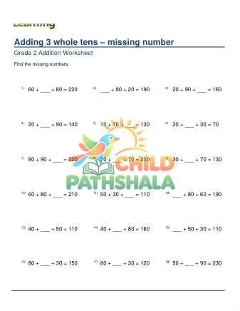 Preview of Adding Whole Tens 3 Digits Missing Number