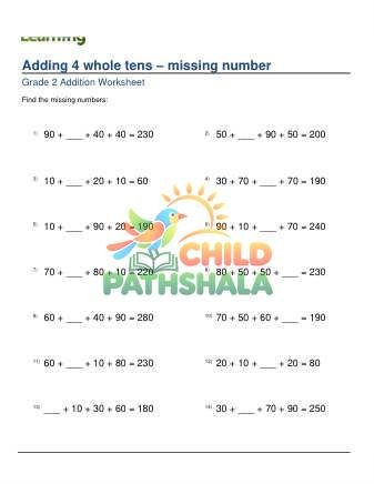 Adding Whole Tens 4 Digits Missing Number A