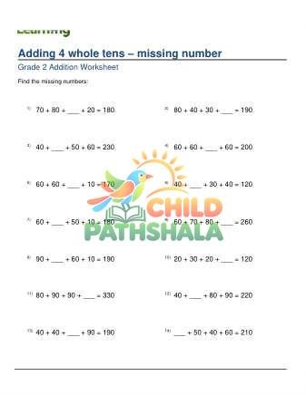 Adding Whole Tens 4 Digits Missing Number B