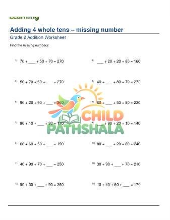 Adding Whole Tens 4 Digits Missing Number C Worksheet for Grade 2