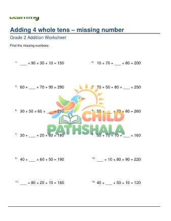 Adding Whole Tens 4 Digits Missing Number D