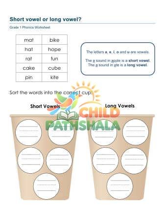 Short Long Vowels Rsm Worksheet for Grade 1
