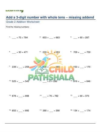 Adding Whole Tens To 3 Digit Number Missing Addend B