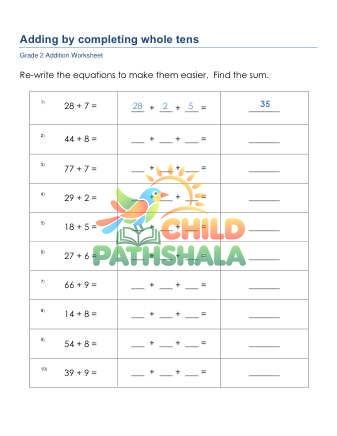 Addition By Completing Whole Tens D Worksheet for Grade 2