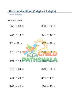 Addition Horizontal 3 Digits 2 Digits C