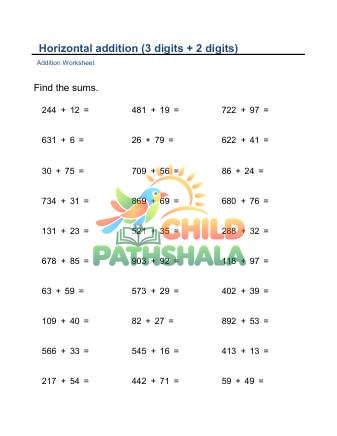 Addition Horizontal 3 Digits 2 Digits D
