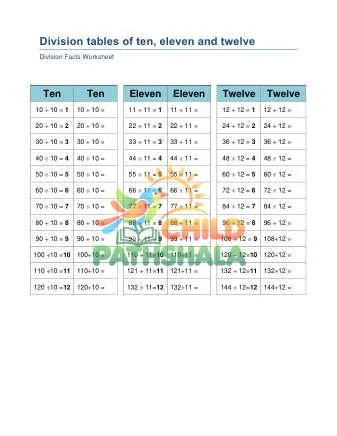 Preview of Division Table 10 11 12