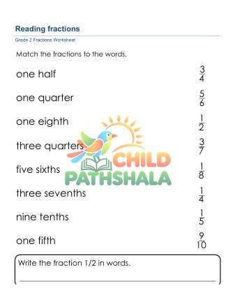 Fractions Reading A 1 Worksheet for Grade 2