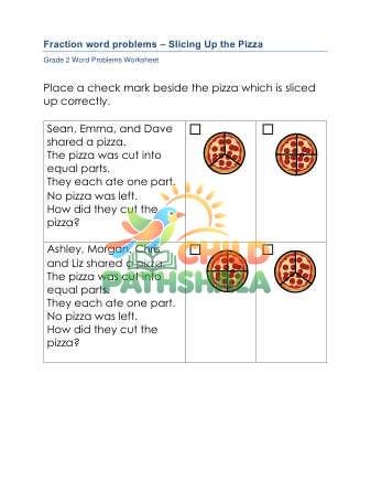 Fractions Word Problem C Worksheet for Grade 2