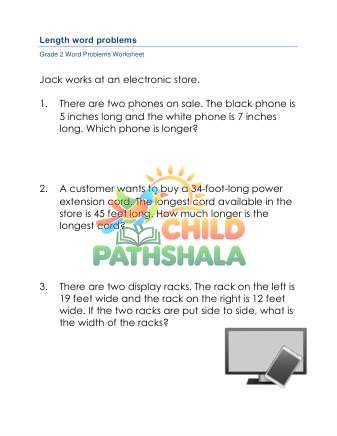 Length Word Problems B Worksheet for Grade 2