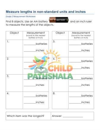 Measurement Length Non Standard Inches E Worksheet for Grade 2