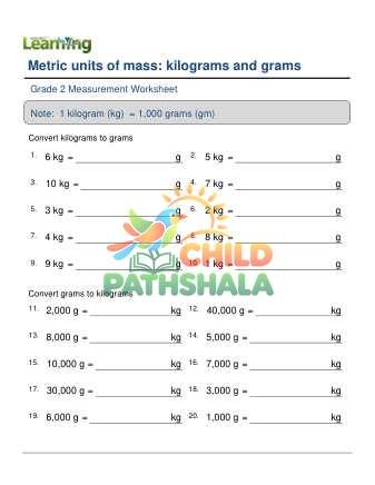 Metric Units Mass Kg Gm E Worksheet for Grade 2