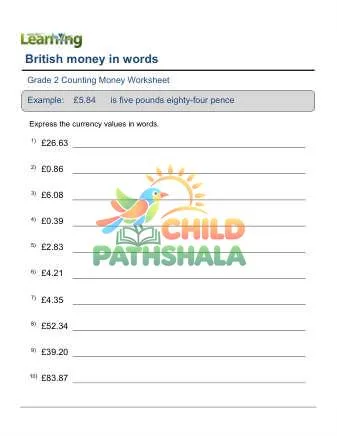 Preview of British Money In Words