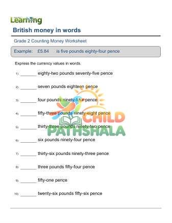 British Money In Words F Worksheet for Grade 2