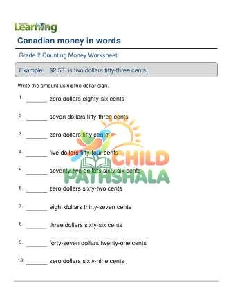 Preview of Canadian Money Words To Numbers