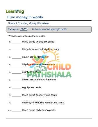 Euro Money In Words D Worksheet for Grade 2