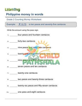Filipino Money In Words F Worksheet for Grade 2